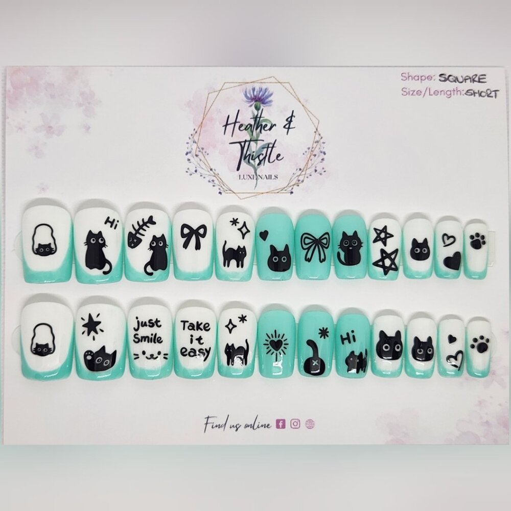 Heather & Thistle Luxe Press-On Nails - Cheeky Cat - Short Square